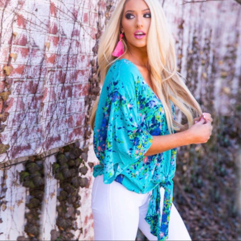 RESTOCKEd! Turquoise waters Tie Kimono Blouse - Picture 3 of 7